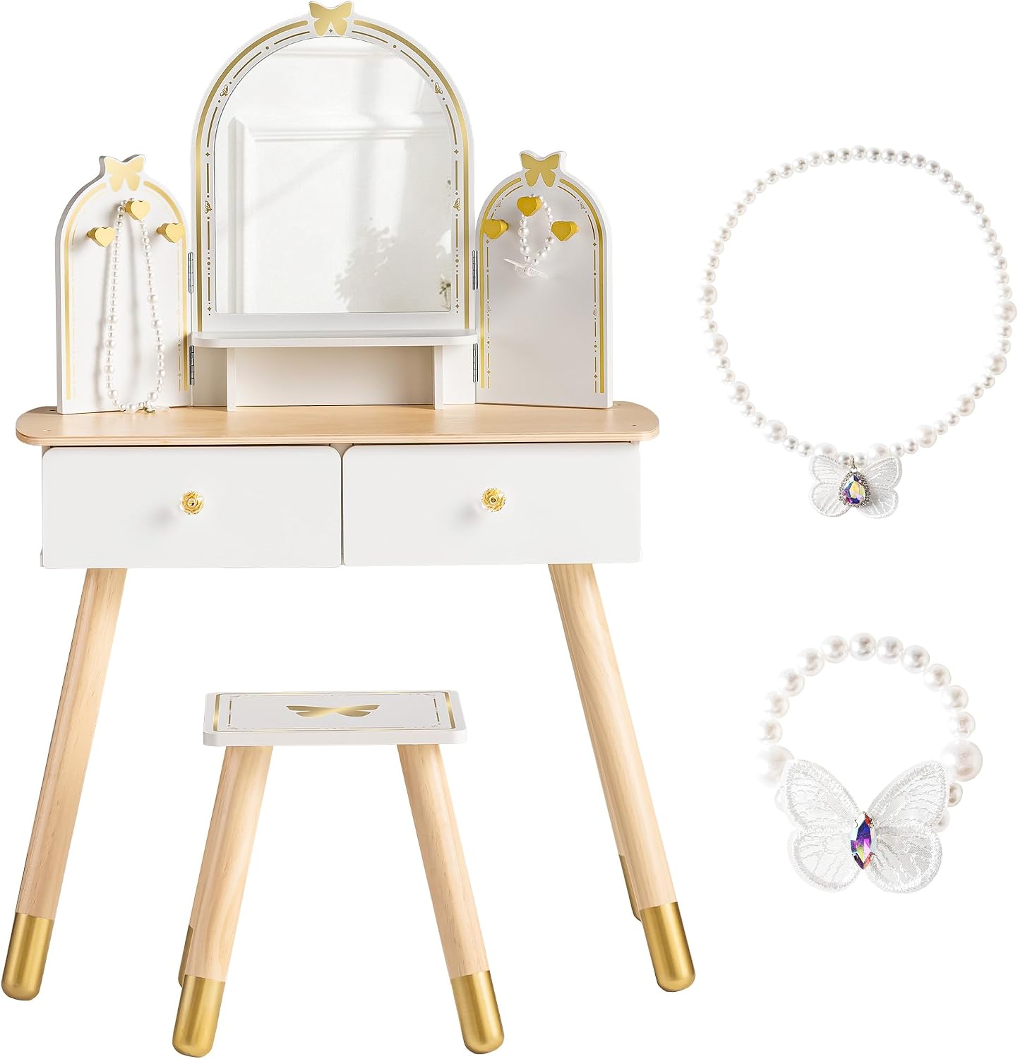 Desk Setup Small - ROBOTIME White Kids Vanity Set Butterfly