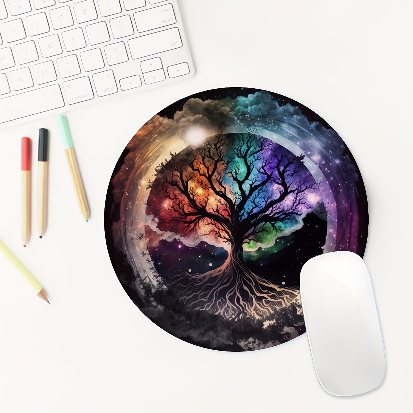 Desk Setup Small - Life Tree Round Mouse Mat Cute