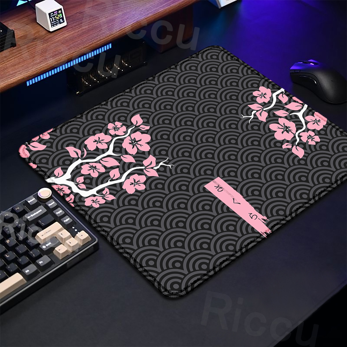 Purple Sakura Table Pad Gaming - Desk Setup Pink ulasan dan harga