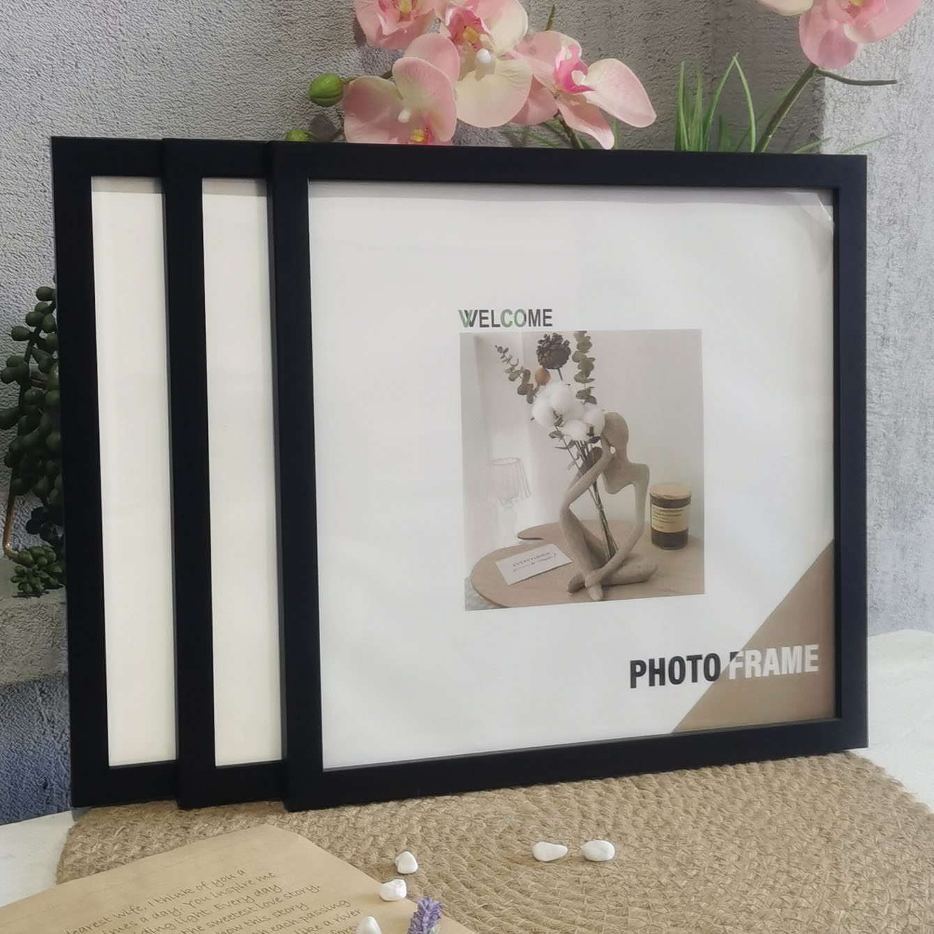 3Pcs Wood Square Photo Frames  - Desk Setup Poster ulasan dan harga
