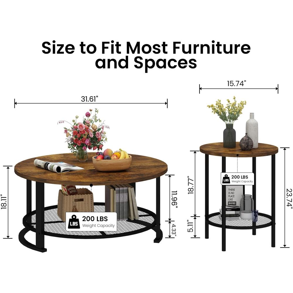 Round Coee Table and End Table - Desk Setup Wood ulasan dan harga