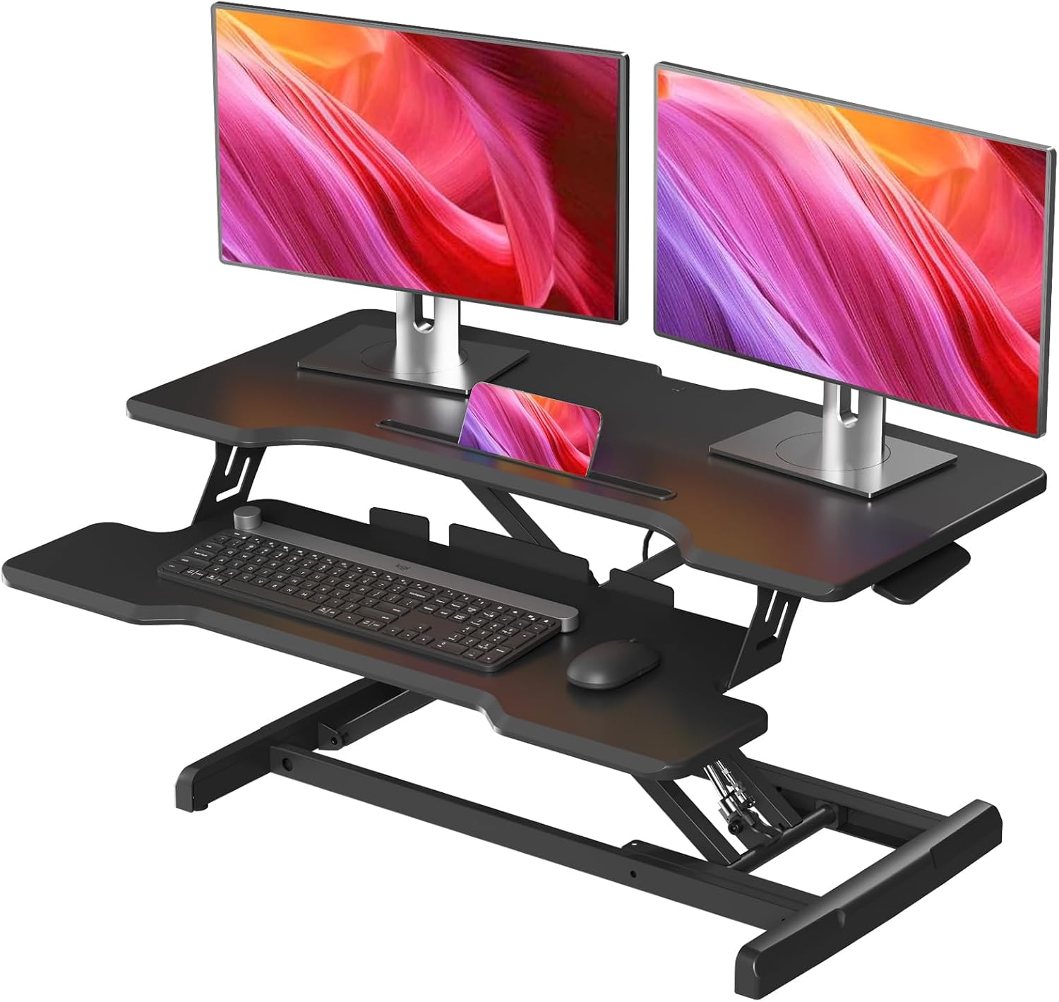 Standing Desk Converter, Heigh - Desk Setup With Keyboard Tray ulasan dan harga