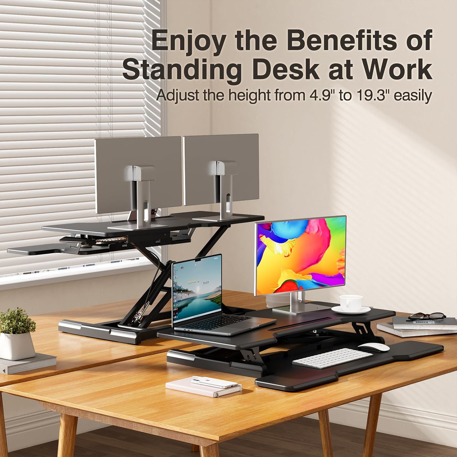 Standing Desk Converter, Heigh - Desk Setup With Keyboard Tray ulasan dan harga