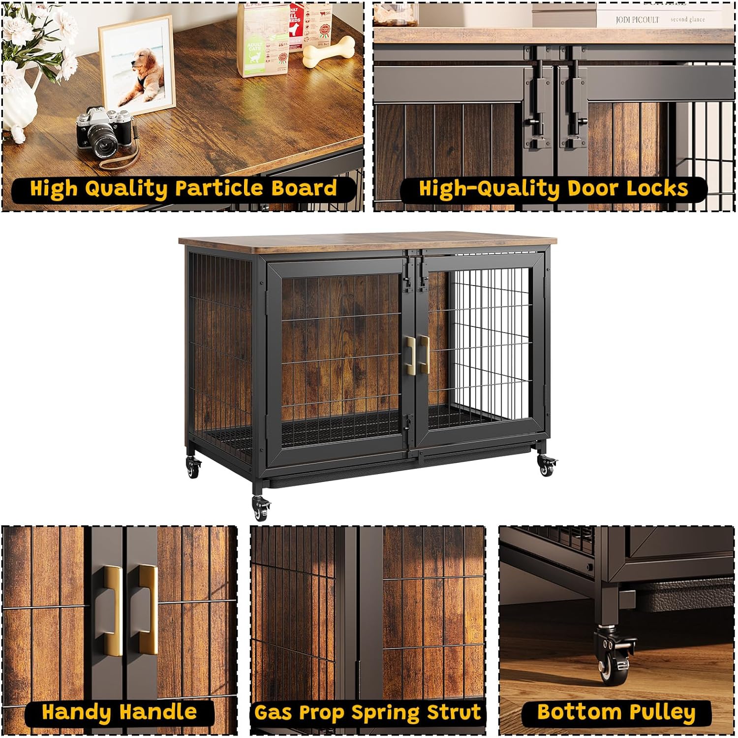 37.5 Inch Wooden Dog Crate Fur - Desk Setup Wood ulasan dan harga