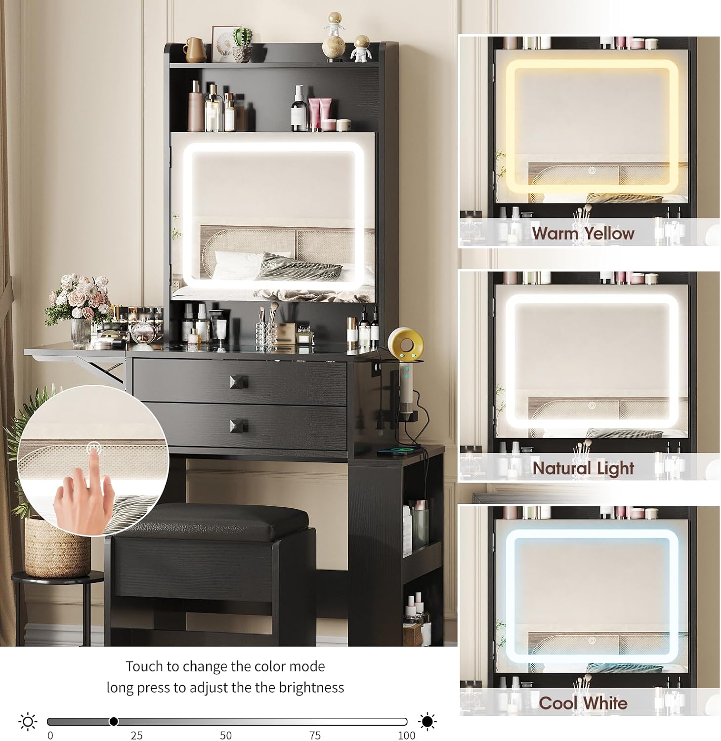Small Makeup Vanity Desk, 3 Ad - Desk Setup Charging Station ulasan dan harga