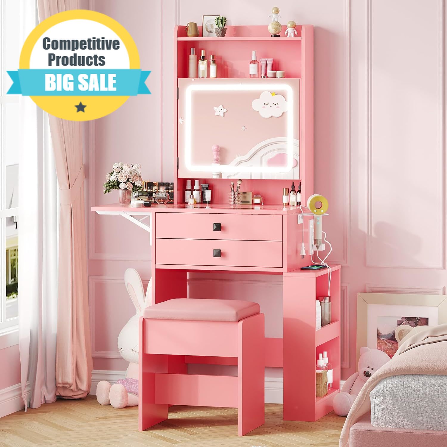 Small Makeup Vanity Desk, 3 Ad - Desk Setup Charging Station ulasan dan harga