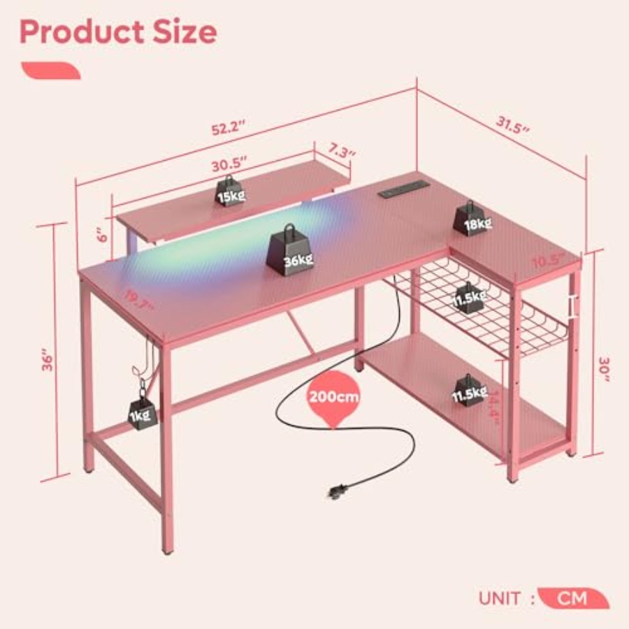 L-Shaped Gaming Desk with Char - Desk Setup Pink ulasan dan harga