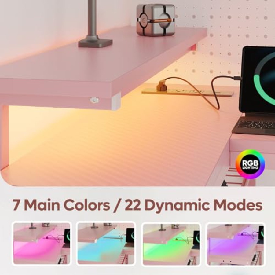 L-Shaped Gaming Desk with Char - Desk Setup Pink ulasan dan harga