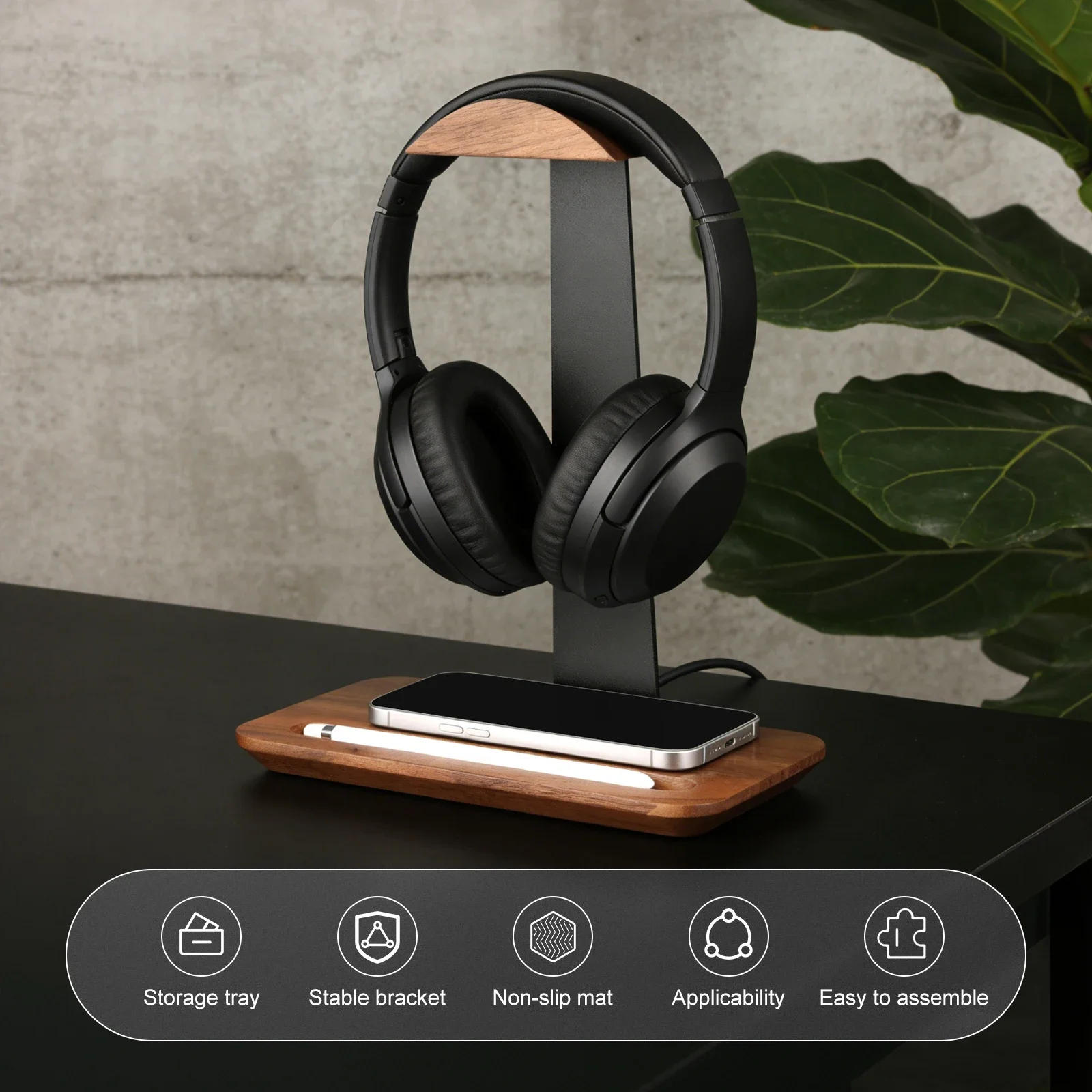 Universal Wood Headphone Stand - Desk Setup Wood ulasan dan harga