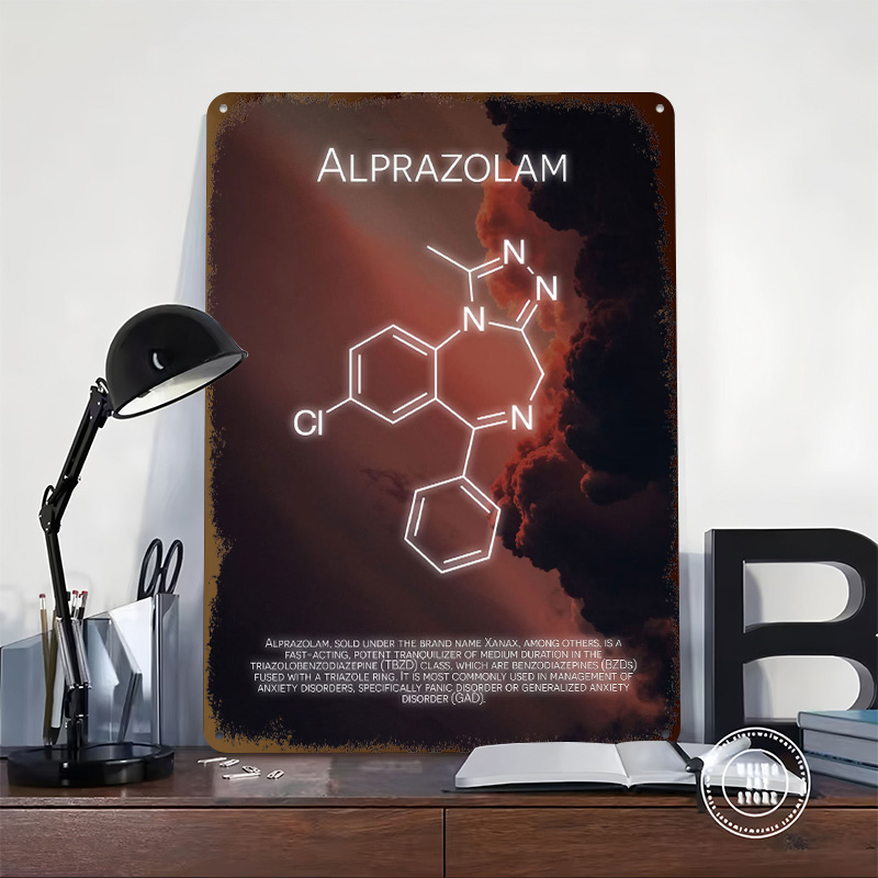 Alprazolam Molecule Tinplate P - Desk Setup Poster ulasan dan harga