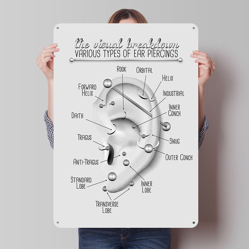 Ear Piercing Chart Metal Poste - Desk Setup Poster ulasan dan harga