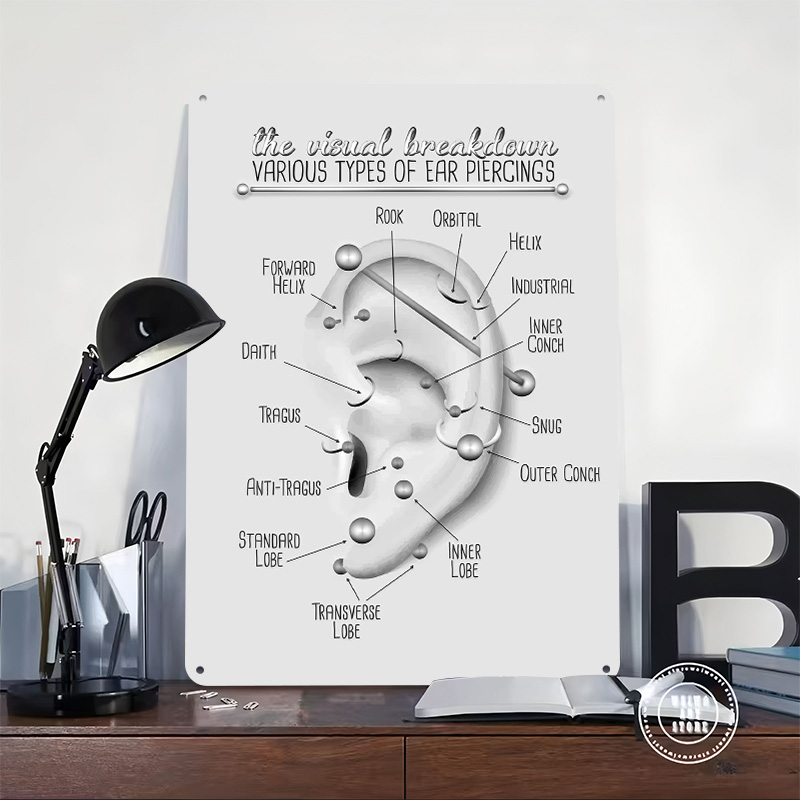 Ear Piercing Chart Metal Poste - Desk Setup Poster ulasan dan harga