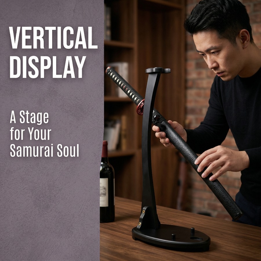 Vertical Katana Stand Sword Sh - Desk Setup Wood ulasan dan harga
