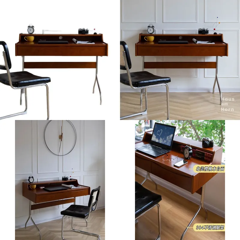 Retro Solid Wood Desk Compact  - Desk Setup Small ulasan dan harga