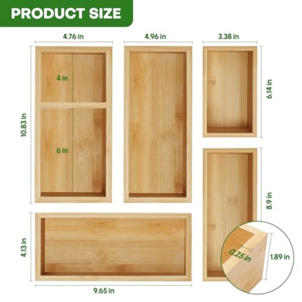 Set of 3 Bamboo Drawer Organiz - Desk Setup Kit ulasan dan harga