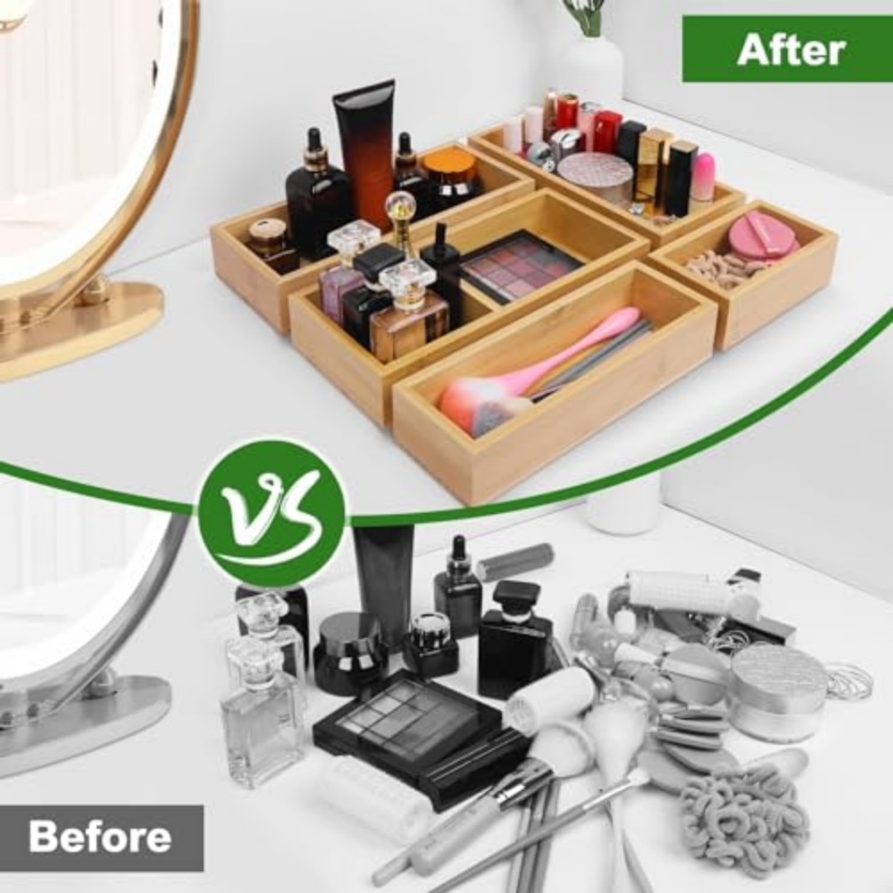 Set of 3 Bamboo Drawer Organiz - Desk Setup Kit ulasan dan harga