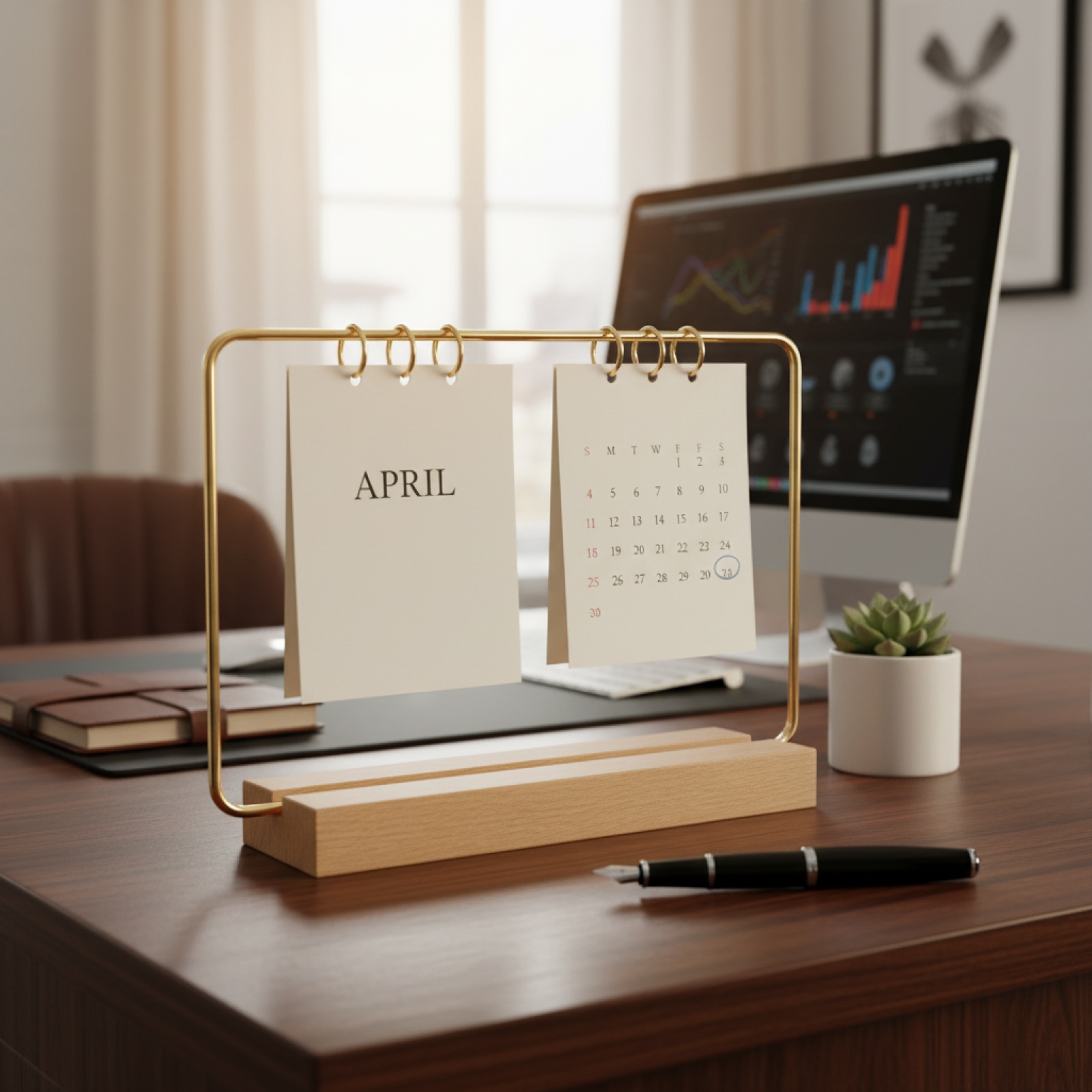 Wooden Base Calendar Stand Sta - Desk Setup Wood ulasan dan harga